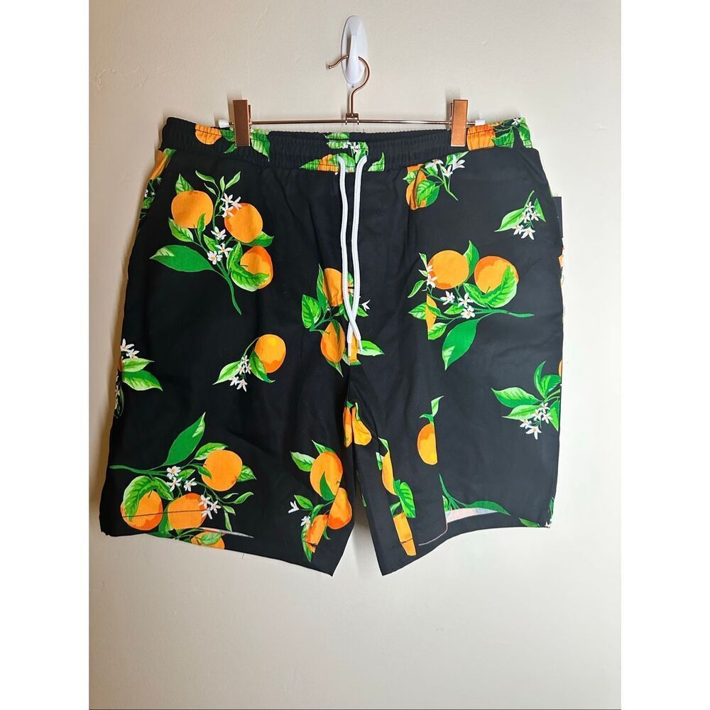 Special Thanks Summer Black and Orange Mens Drawstring Casual Shorts Size Medium
